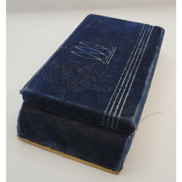 Vintage Velvet Deltah Jewelry Box Presentaion Box Blue 2 Layers Art Deco Design - Picture 3 of 16